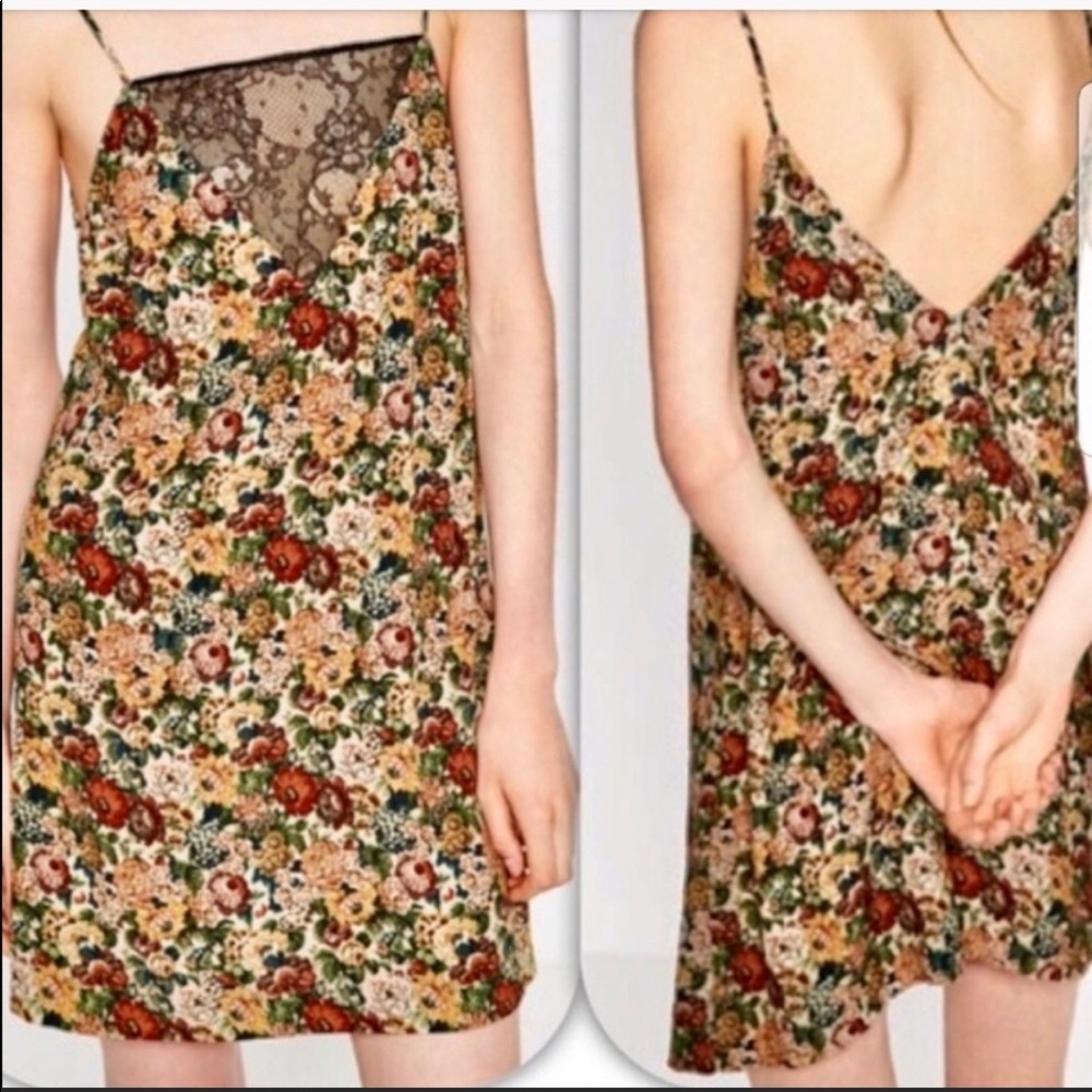 Zara floral lace slip dress